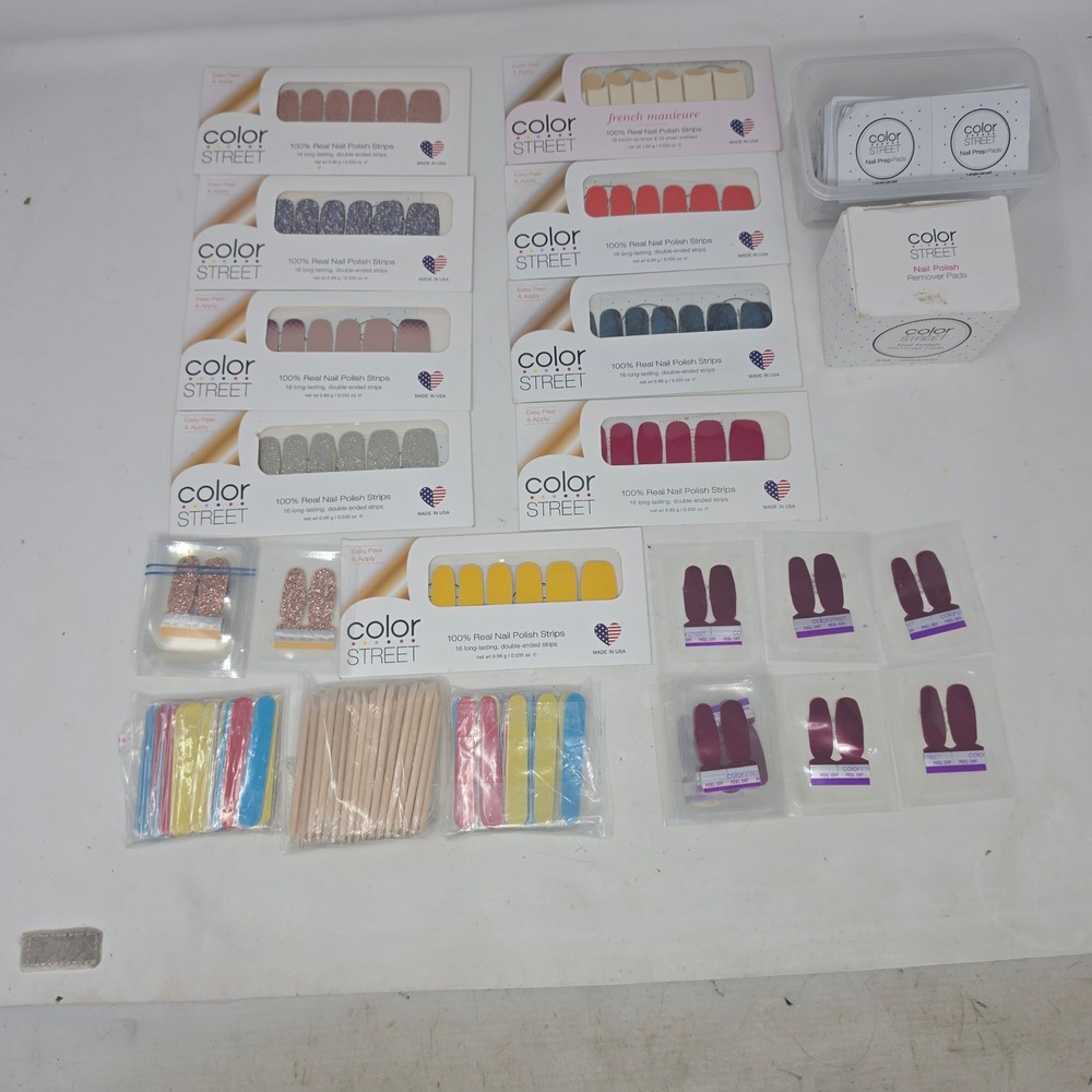Color Street Nail Polish Strips Bundle Glitter French Manicure Prep Pads Files D